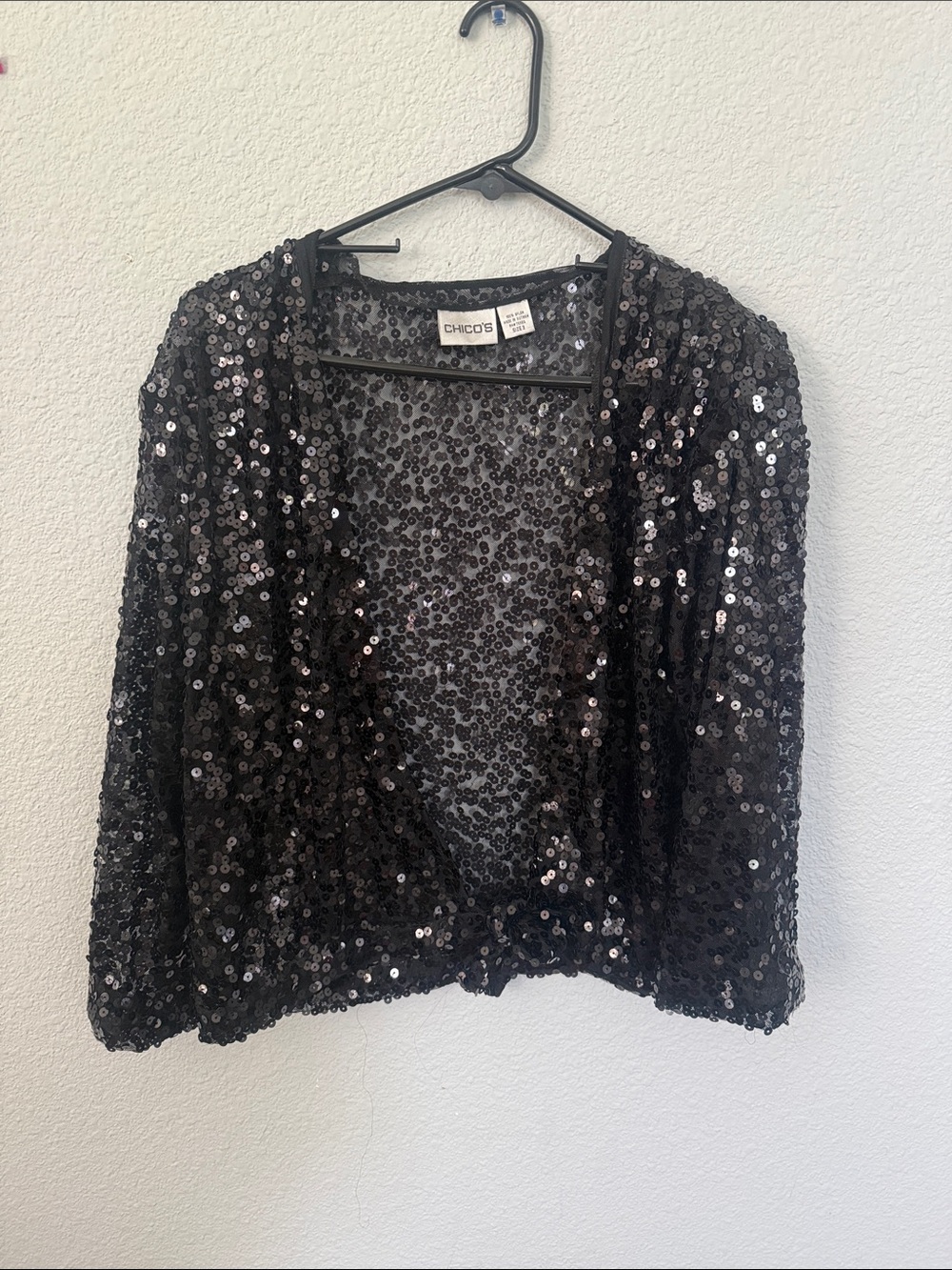 Chico's Black Sequin Sheer Evening Shrug